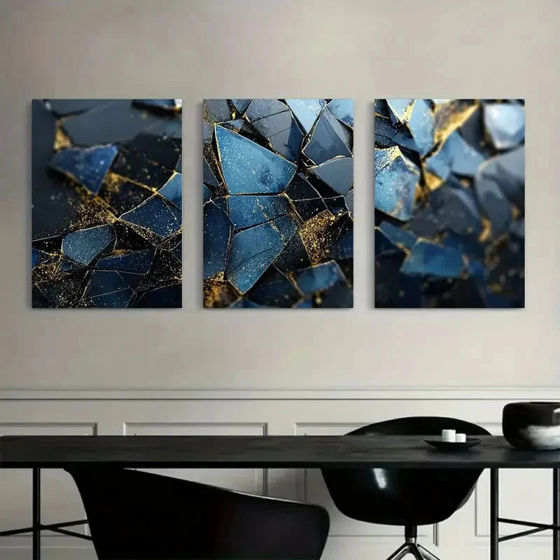 3pcs Geometric Abstract Digital Art Modern Art Metal Print Ready to Hang Art - Bella Home Decor