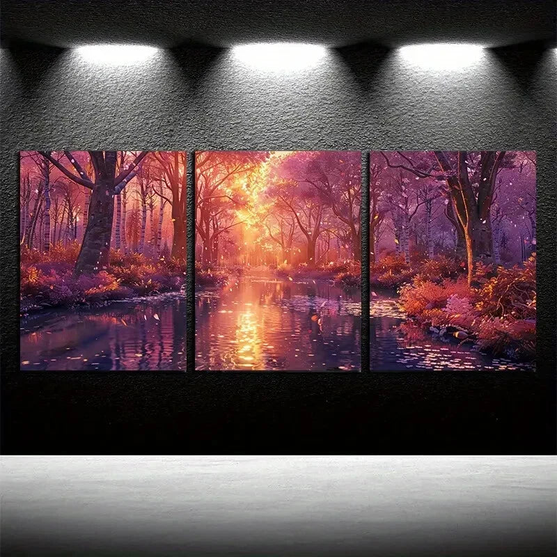 3pcs Serene Forest and Water Reflections Metal Print Ready to Hang Art - Bella Home Decor