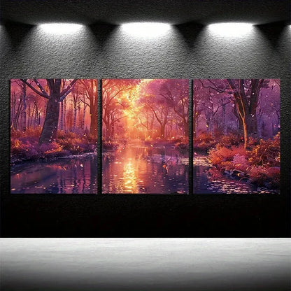 3pcs Serene Forest and Water Reflections Metal Print Ready to Hang Art - Bella Home Decor