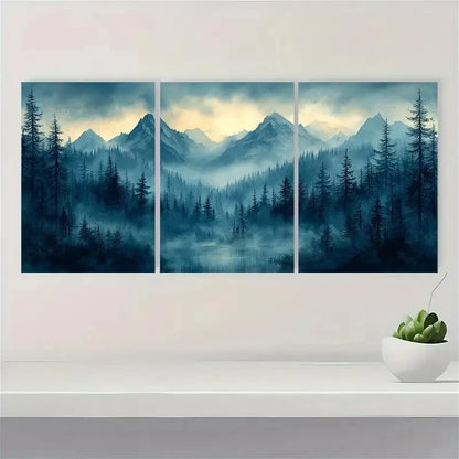 3pcs Wyoming Foggy Mountain Landscape Metal Print Ready to Hang Art