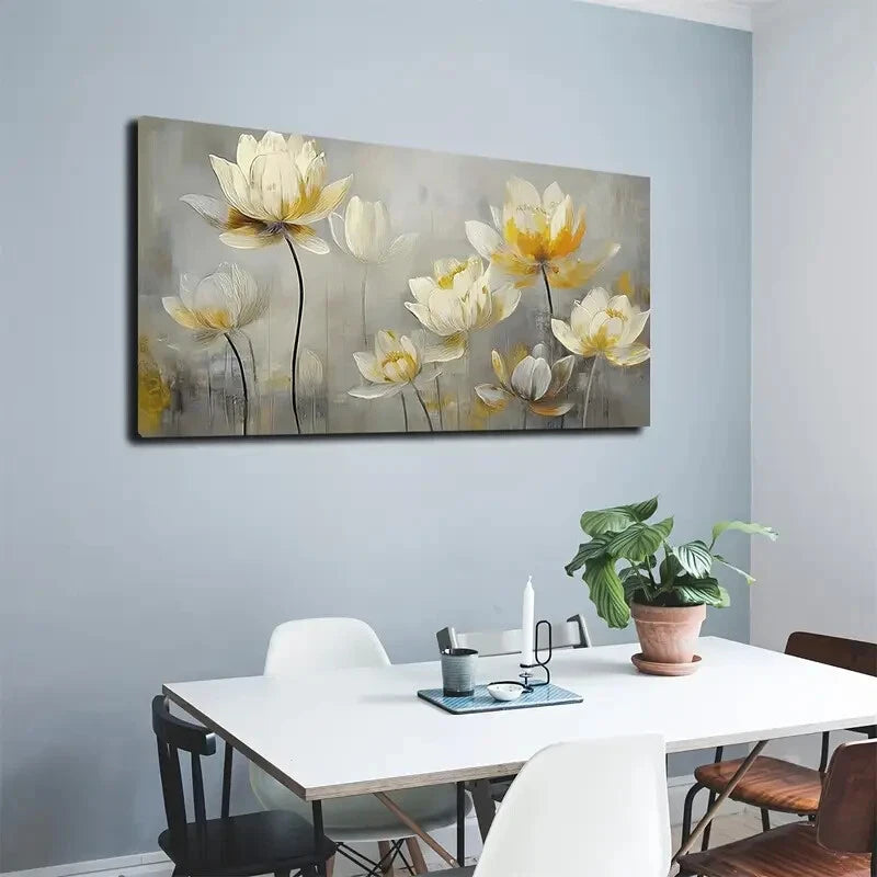 White Petals With Yellow Dots Wall Art Canvas Office Home Room Framed 120x60cm - Bella Home Decor