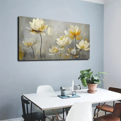 White Petals With Yellow Dots Wall Art Canvas Office Home Room Framed 120x60cm - Bella Home Decor