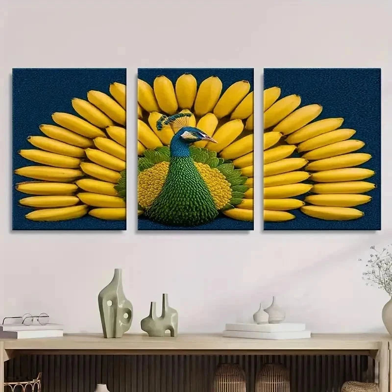 3pcs Pear Rooster Abstract Wall Art Set Canvas Framed 50x70cm - High Quality Print 100% Australian Made Wall Canvas Ready to Hang