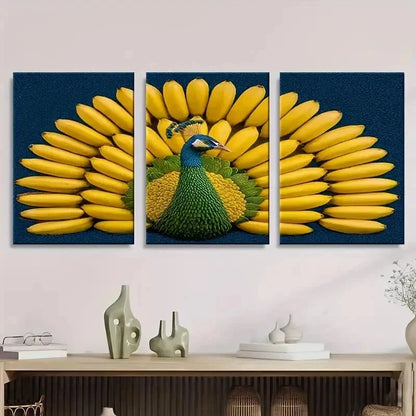 3pcs Pear Rooster Abstract Wall Art Set Canvas Framed 50x70cm - High Quality Print 100% Australian Made Wall Canvas Ready to Hang