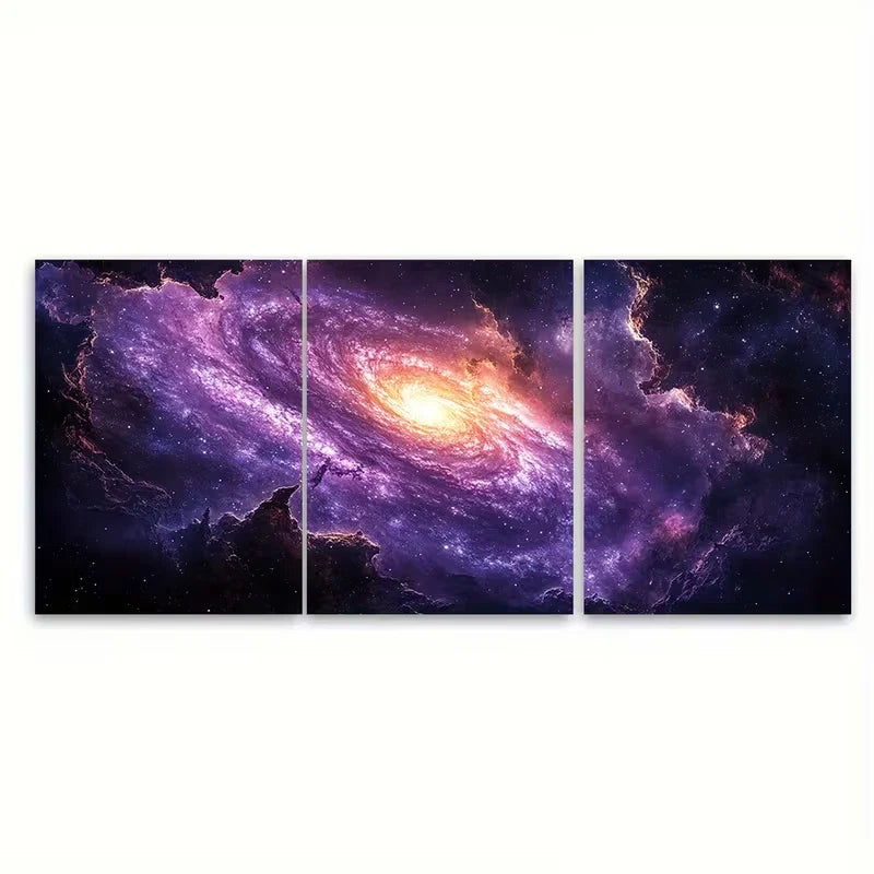 3pcs Mesmerizing Purple Galaxy Cosmic Milky Way Metal Print Ready to Hang Art