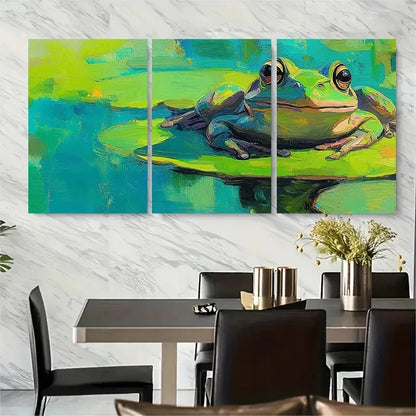 3pcs Frog Resting On Lily Pad In Pond Metal Print Ready to Hang Art - Bella Home Decor