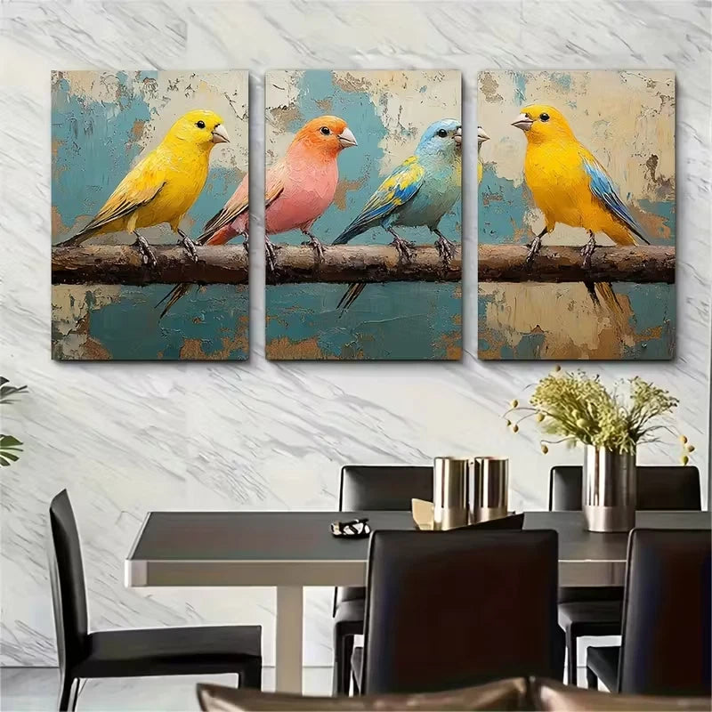 3pcs Canary Birds Painting Metal Print Ready to Hang Art - Bella Home Decor