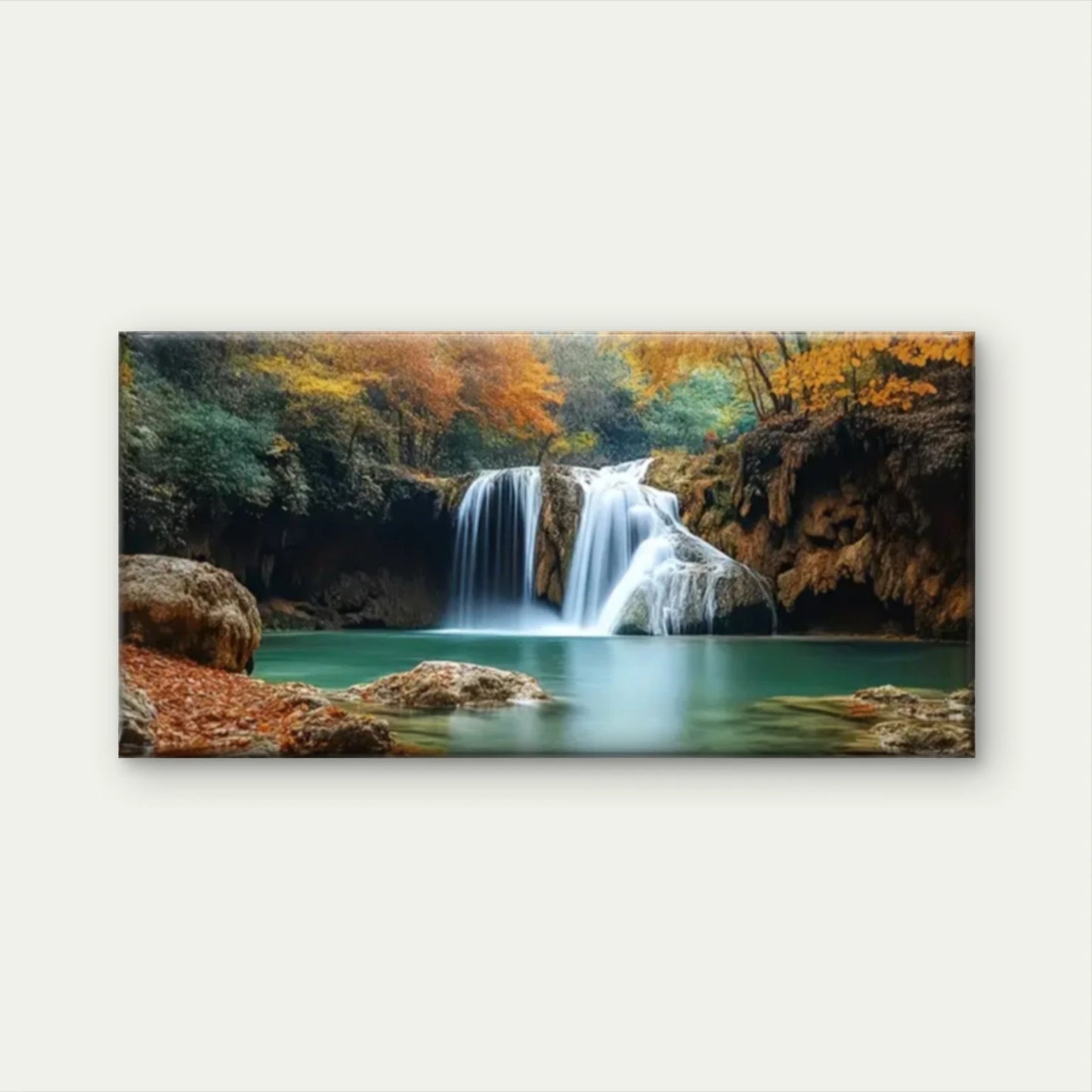 Waterfall Forest Autumn Wall Art Canvas Office Home Room Framed 120x60cm