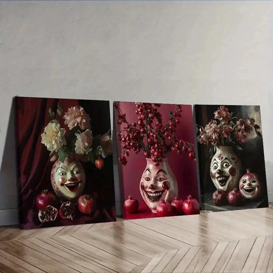 3pcs A vase with carved faces Wall Art Set Canvas Framed 50x70cm - High Quality Print 100% Australian Made Wall Canvas Ready to Hang