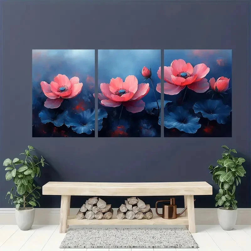 3pcs Rain Kissed Vibrant Bloom Floral Painting Metal Print Ready to Hang Art - Bella Home Decor