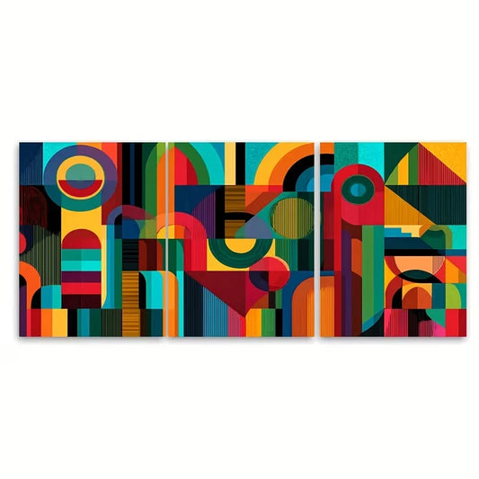 3pcs Colorful Geometric Shapes Abstract Metal Print Ready to Hang Art - Bella Home Decor