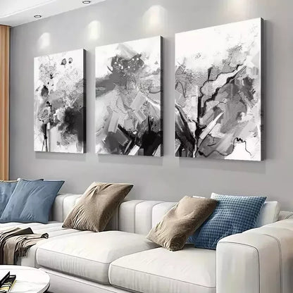 3pcs Abstract Black & White Brushstroke Canvas Wall Art Set Canvas Framed 50x70cm - High Quality Print 100% Australian Made Wall Canvas Ready to Hang
