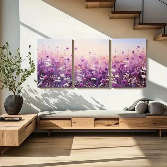 3pcs Colorful Wild Flowers Floral Wall Art Set Canvas Framed 50x70cm - High Quality Print 100% Australian Made Wall Canvas Ready to Hang