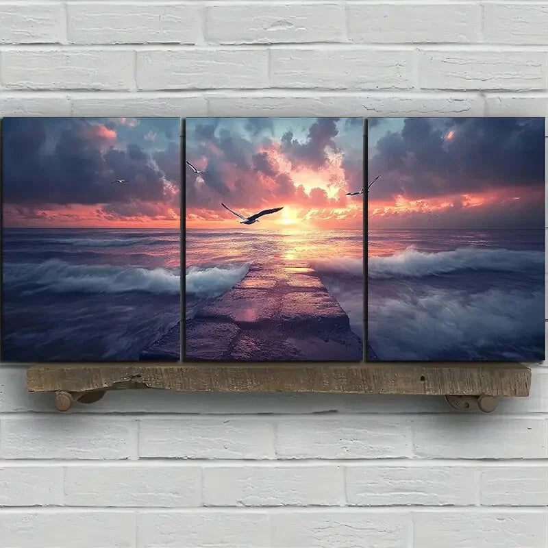 3pcs The Dock Under The Wind And Rain Metal Print Ready to Hang Art - Bella Home Decor