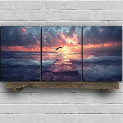 3pcs The Dock Under The Wind And Rain Metal Print Ready to Hang Art - Bella Home Decor