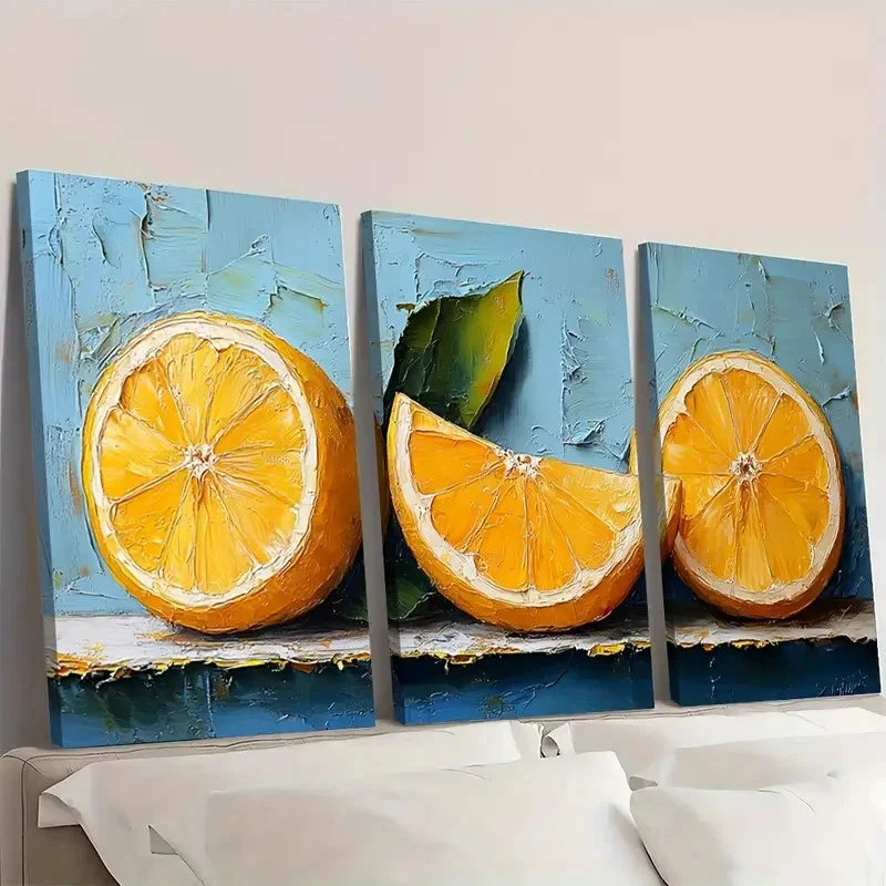 3pcs Lemon Slice Painting Fruit LS   Wall Art Set Canvas FrMamed 40x60cm - High Quality Print 100% Australian Made Wall Canvas Ready to Hang