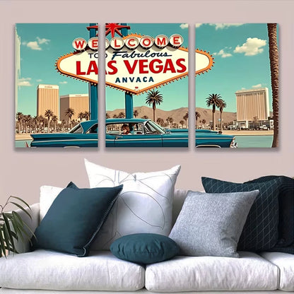 3pcs The Blue Car in Front Metal Print Ready to Hang Art