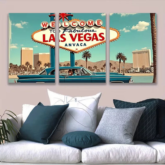3pcs The Blue Car in Front Metal Print Ready to Hang Art