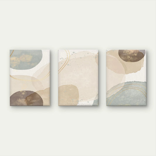 3pcs Neutral Watercolour Circles Minimalist Wall Art Set Canvas Framed 40x60cm - High Quality Print 100% Australian Made Wall Canvas Ready to Hang