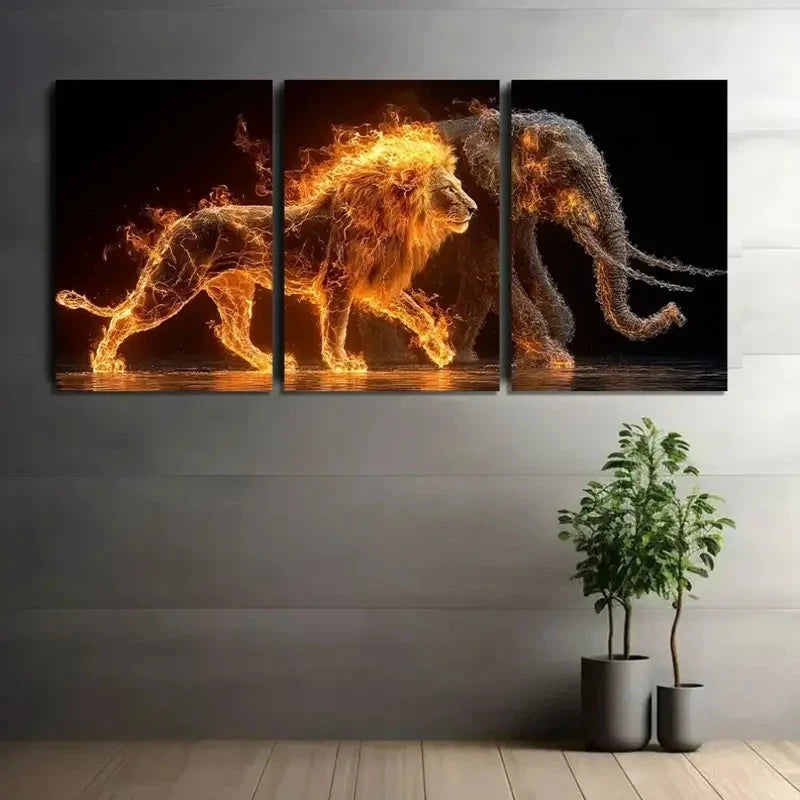 3pcs Blazing Fierce Animals with Celestial Glow Metal Print Ready to Hang Art - Bella Home Decor