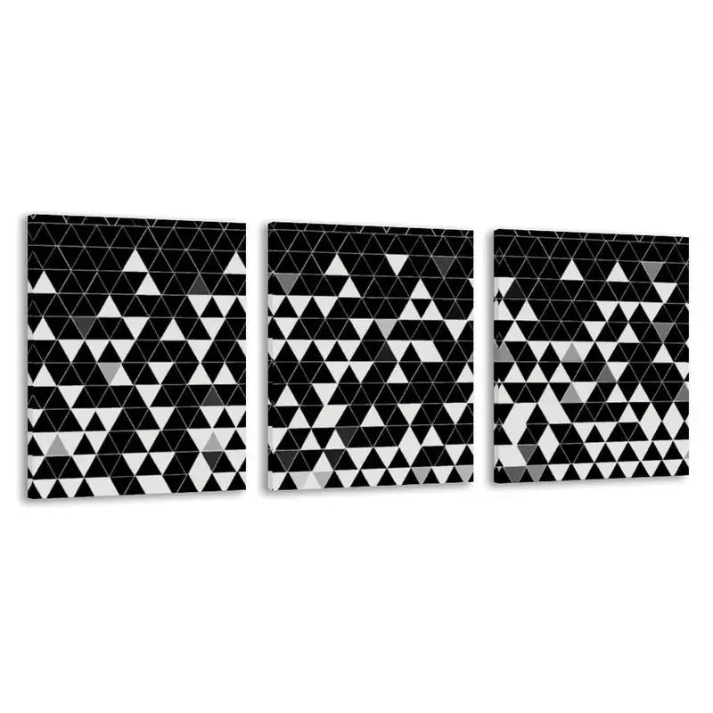 3pcs Black & White Abstract Triangle Patterns  Wall Art Set Canvas Framed 60x90cm - High Quality Print 100% Australian Made Wall Canvas Ready to Hang - Bella Home Decor