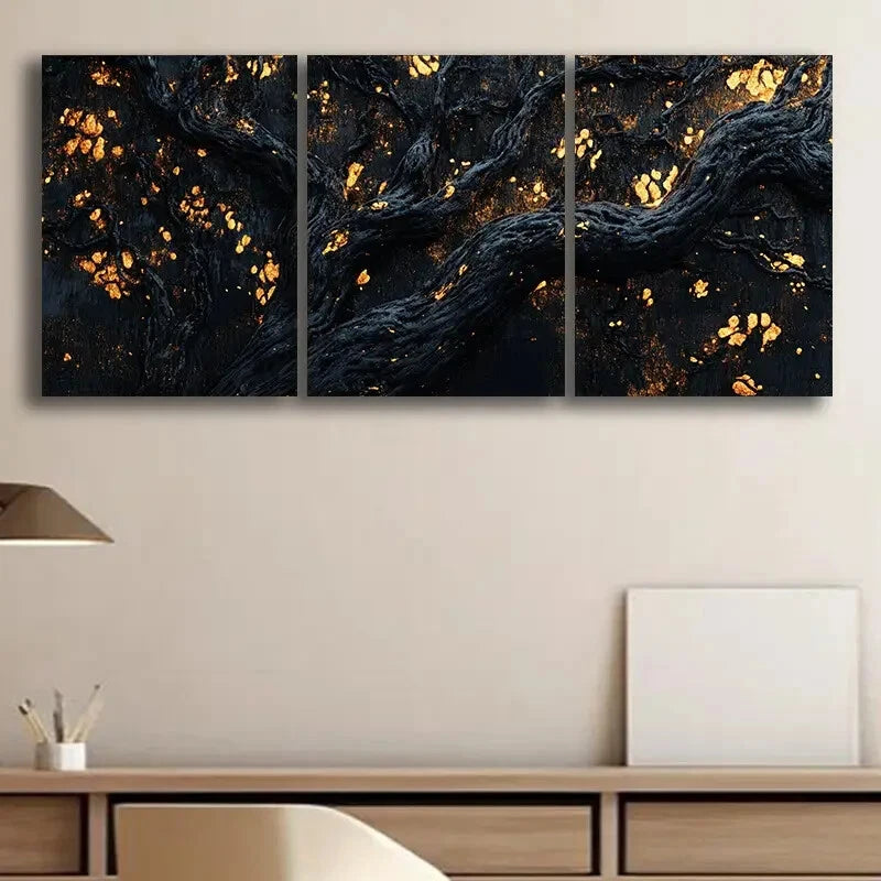 3pcs Black Tree Trunk Close up Painting Metal Print Ready to Hang Art - Bella Home Decor