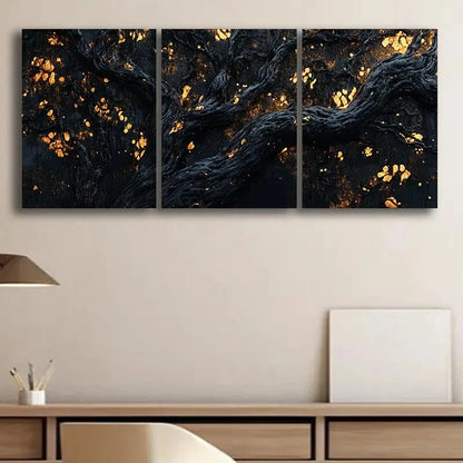 3pcs Black Tree Trunk Close up Painting Metal Print Ready to Hang Art - Bella Home Decor