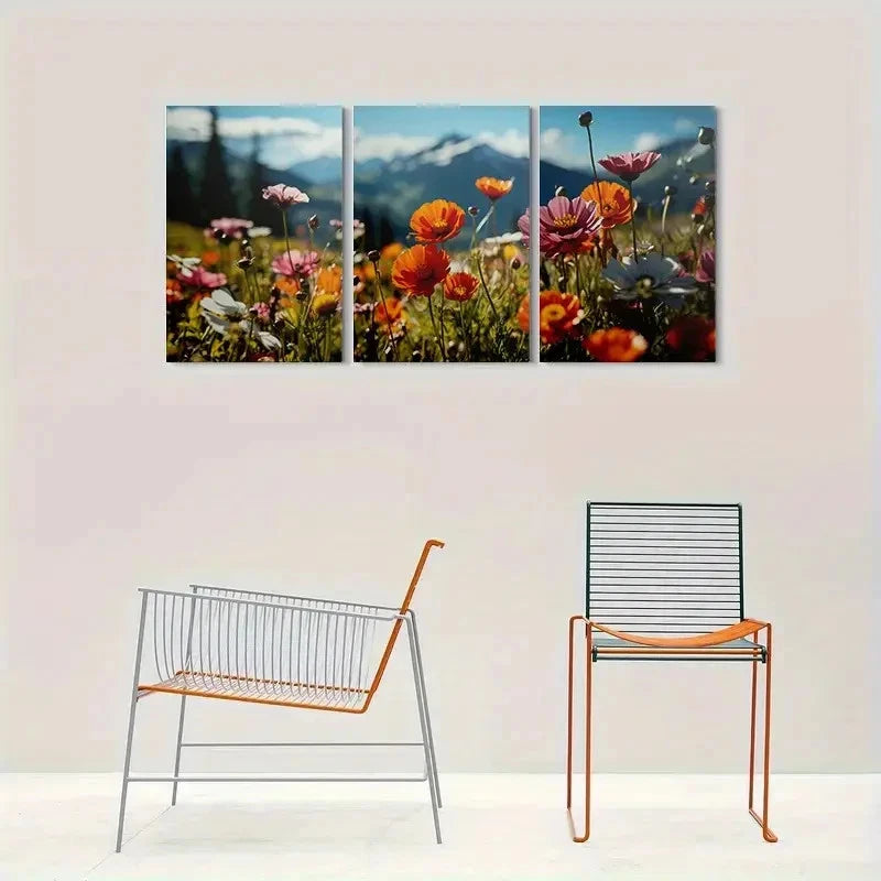 3pcs Colorful Flower Field Nature Wall Art Set Canvas Framed 60x90cm - High Quality Print 100% Australian Made Wall Canvas Ready to Hang - Bella Home Decor