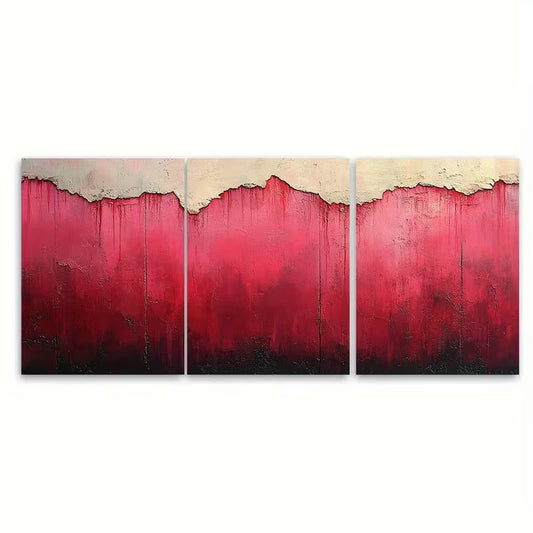 3pcs Mysterious Abstract Red Pink Texture Metal Print Ready to Hang Art