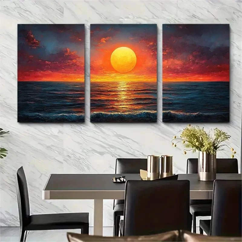 3pcs Large Colorful Abstract Ocean Evening F  Wall Art Set Canvas Framed 40x60cm - High Quality Print 100% Australian Made Wall Canvas Ready to Hang