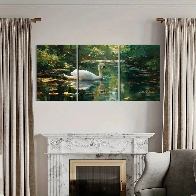3pcs Artistic Swan Lake Scenery Forest Reflections Metal Print Ready to Hang Art - Bella Home Decor