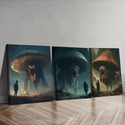 3pcs Mushroom Monster (7) Wall Art Canvas Unframed - High Quality Print 100% Australian Made Wall Canvas
