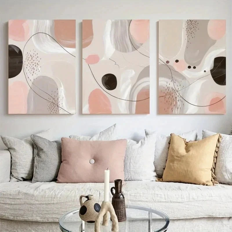 3pcs Abstract Shapes Soft Pastel Tones  Wall Art Set Canvas Framed 60x90cm - High Quality Print 100% Australian Made Wall Canvas Ready to Hang - Bella Home Decor
