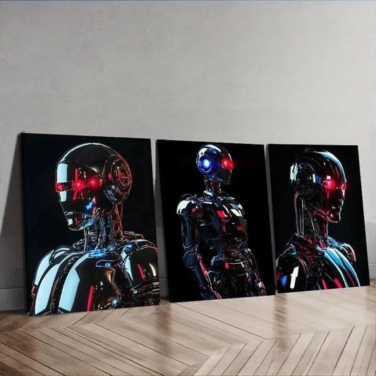 3pcs Astronauts on the moon (16), Wall Art Set Canvas Framed 50x70cm - High Quality Print 100% Australian Made Wall Canvas Ready to Hang