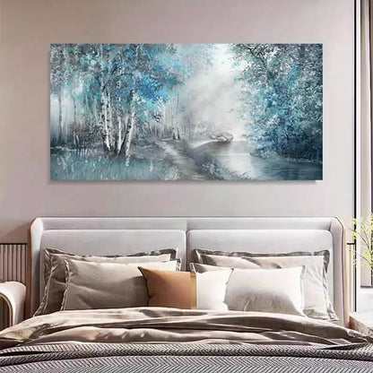Abstract Blue & White Landscape Wall Art Canvas Office Home Room Framed 120x60cm