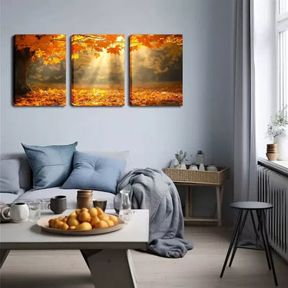 3pcs Romantic Maple Leaves & Sunlight Triptych Wall Art Canvas Unframed - High Quality Print 100% Australian Made Wall Canvas