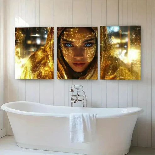 3pcs Futuristic Cyberpunk Golden Face Perfect Wall Art Canvas Unframed - High Quality Print 100% Australian Made Wall Canvas - Bella Home Decor