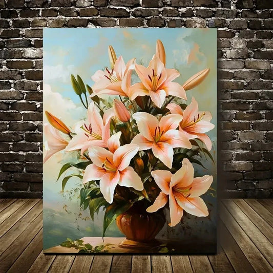 Stunning Lilies Bouquet in Vibrant Orange Painting 40x60cm Metal Print Ready to Hang - Bella Home Decor