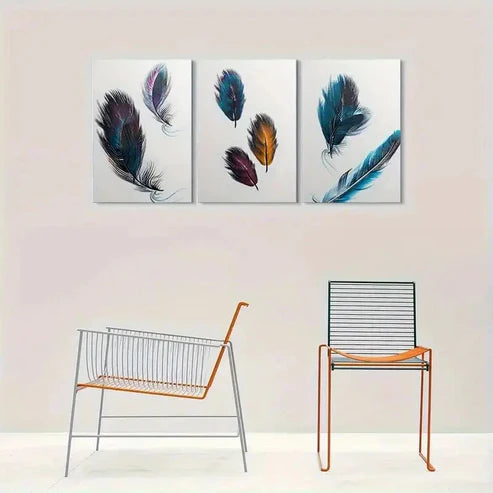 3pcs Abstract Feather Painting Canvas Unframed - High Quality Print 100% Australian Made Wall Canvas - Bella Home Decor
