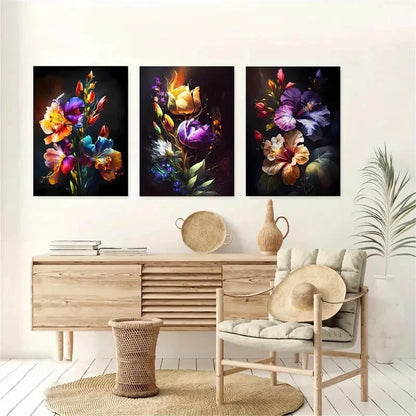 3pcs Colorful Floral Art Print Abstract Poster Metal Print Ready to Hang Art - Bella Home Decor