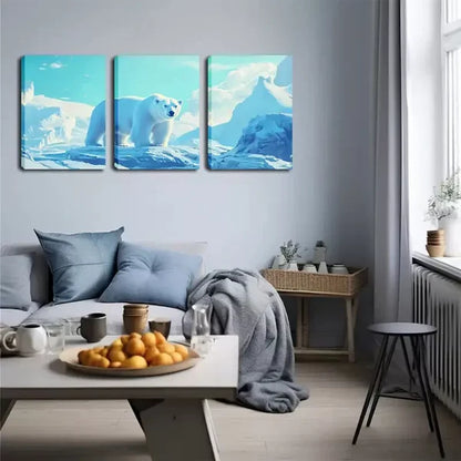 3pcs Polar Bear Above Glacier Wall Art Set Canvas Framed 60x90cm - High Quality Print 100% Australian Made Wall Canvas Ready to Hang - Bella Home Decor