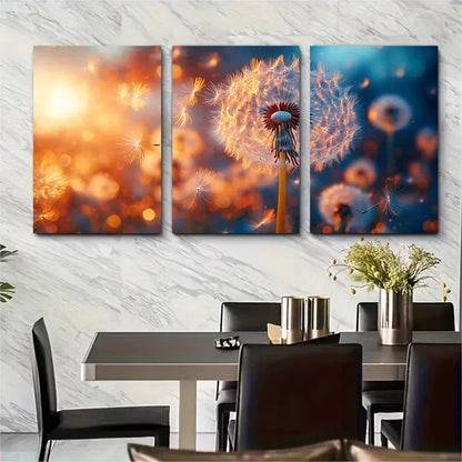 3pcs Enchanting Dandelion Seeds Flying Away Metal Print Ready to Hang Art