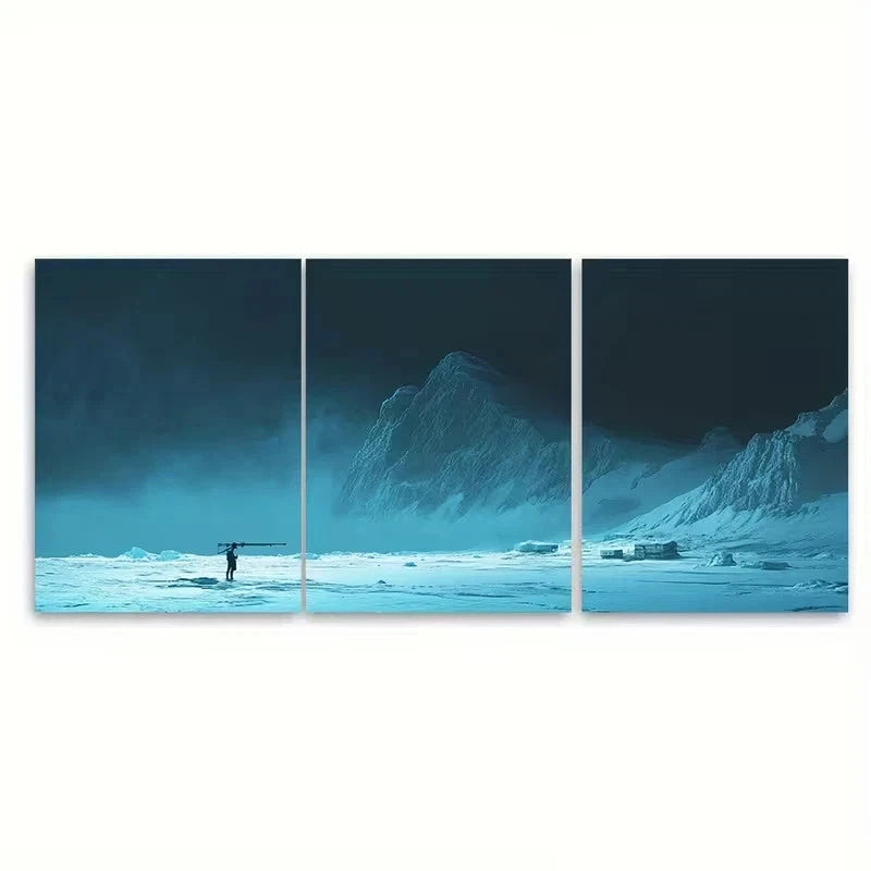 3pcs Ice Floes with a Supply Helicopter Wall Art Set Canvas Framed 40x60cm - High Quality Print 100% Australian Made Wall Canvas Ready to Hang