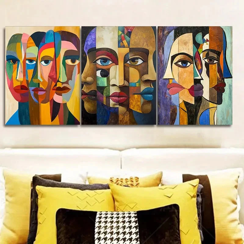 3pcs Three Distinct Faces Art Painting Metal Print Ready to Hang Art