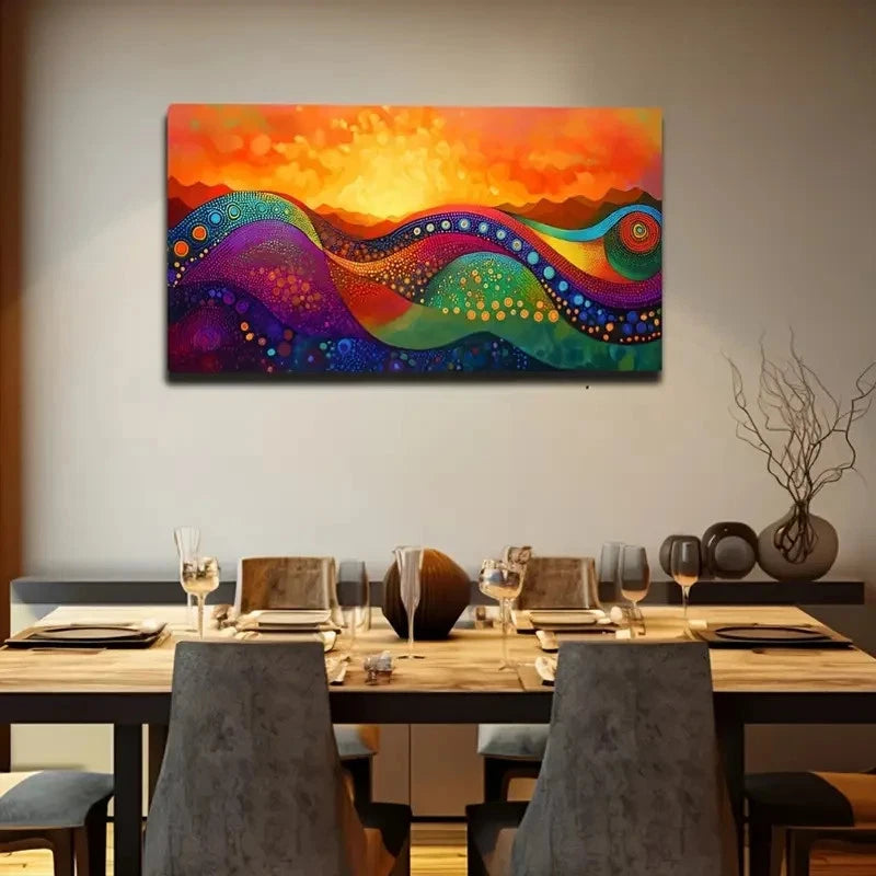 Vibrant Abstract Mountain Lands Wall Art Canvas Office Home Room Framed 120x60cm