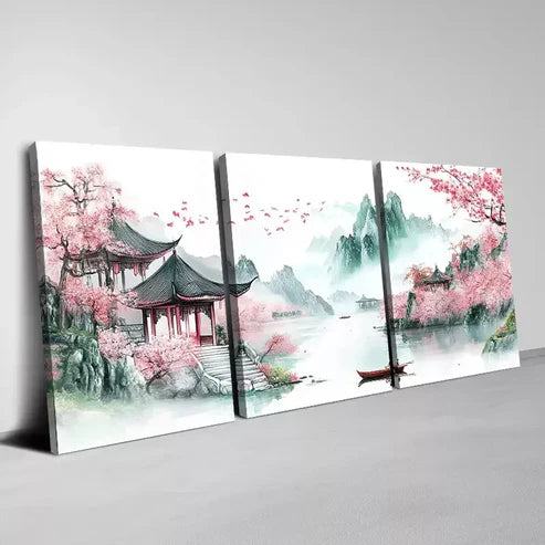 3pcs Colorful Landscape Pink Florals Painting Wall Art Canvas Unframed - High Quality Print 100% Australian Made Wall Canvas
