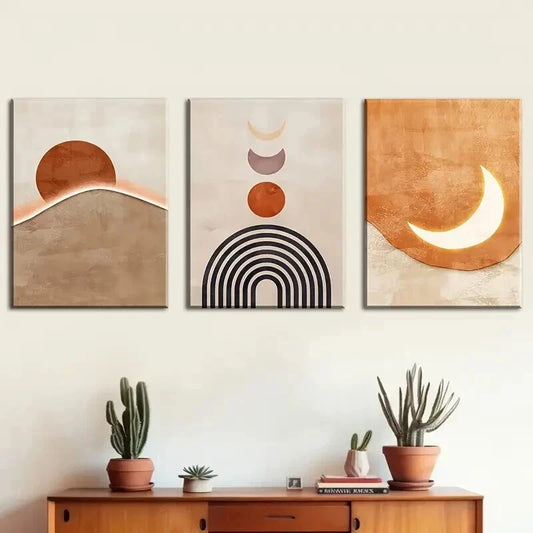 3pcs Orange Minimalist Bohemian Perfect Wall Art Set Canvas Framed 60x90cm - High Quality Print 100% Australian Made Wall Canvas Ready to Hang