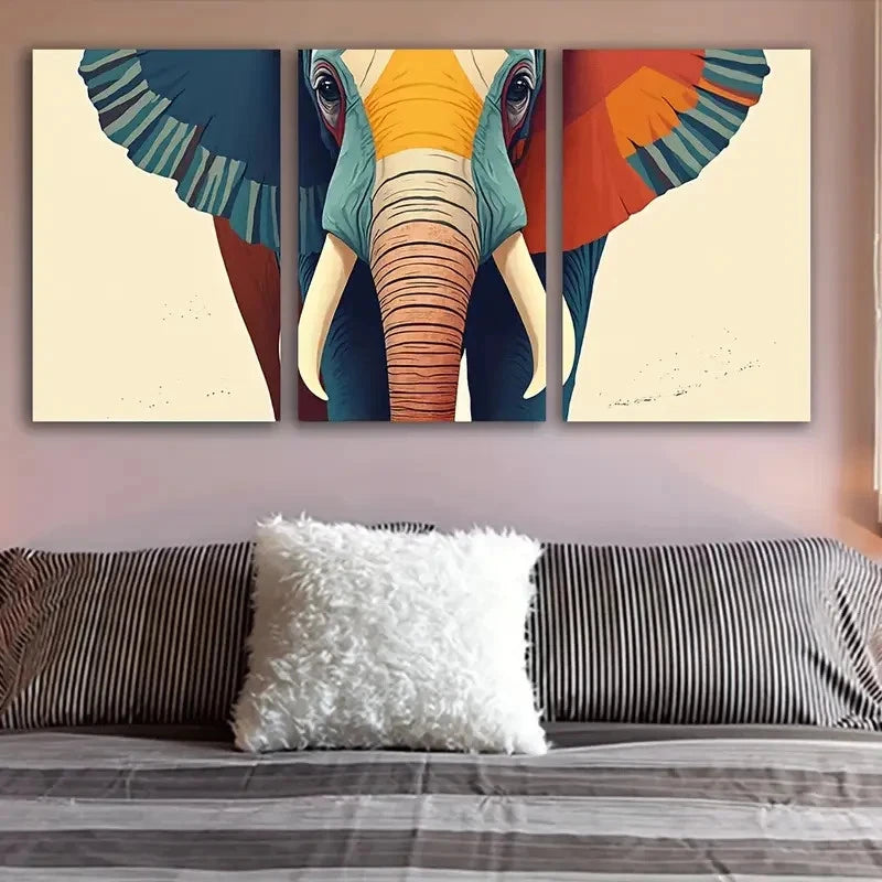 3pcs Colorful Elephant Abstract Art Wall Art Set Canvas Framed 50x70cm - High Quality Print 100% Australian Made Wall Canvas Ready to Hang - Bella Home Decor