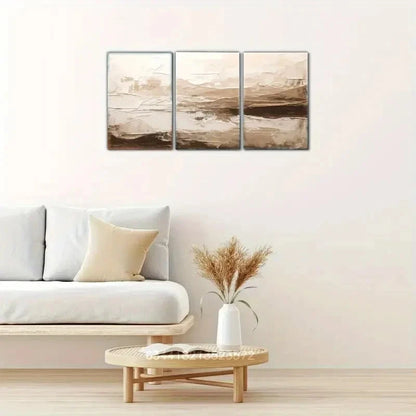3pcs Abstract Brown And White Wall Art Posters Metal Print Ready to Hang Art - Bella Home Decor