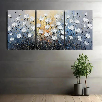 3pcs Abstract Painting Of White Flowers Wall Art Set Canvas Framed 50x70cm - High Quality Print 100% Australian Made Wall Canvas Ready to Hang - Bella Home Decor
